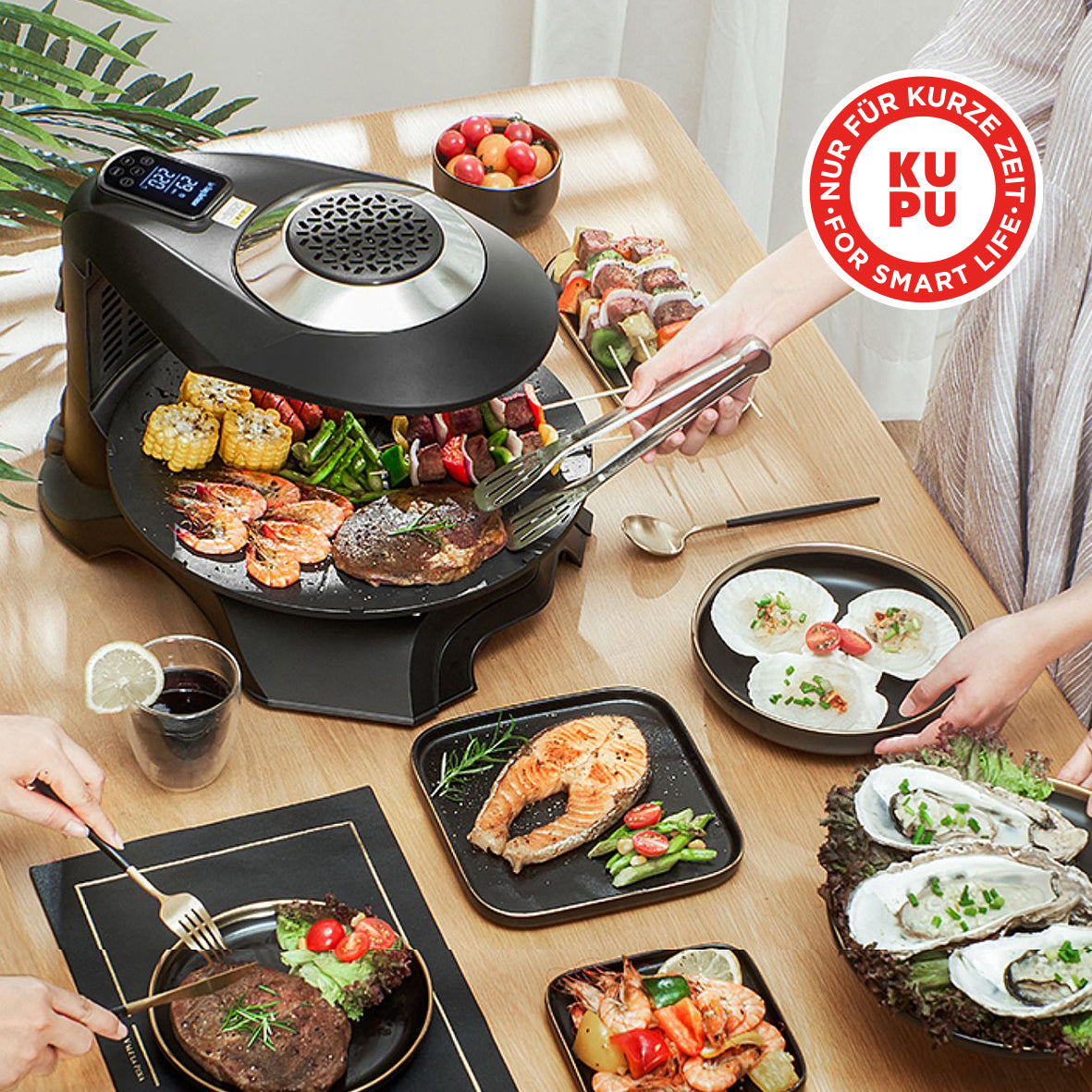 Barbecue électrique infrarouge LY-007 avec écran tactile LCD, plaque rotative à 360°, contrôle de la température de 80 à 280°C – Cuisson sans fumée en intérieur
